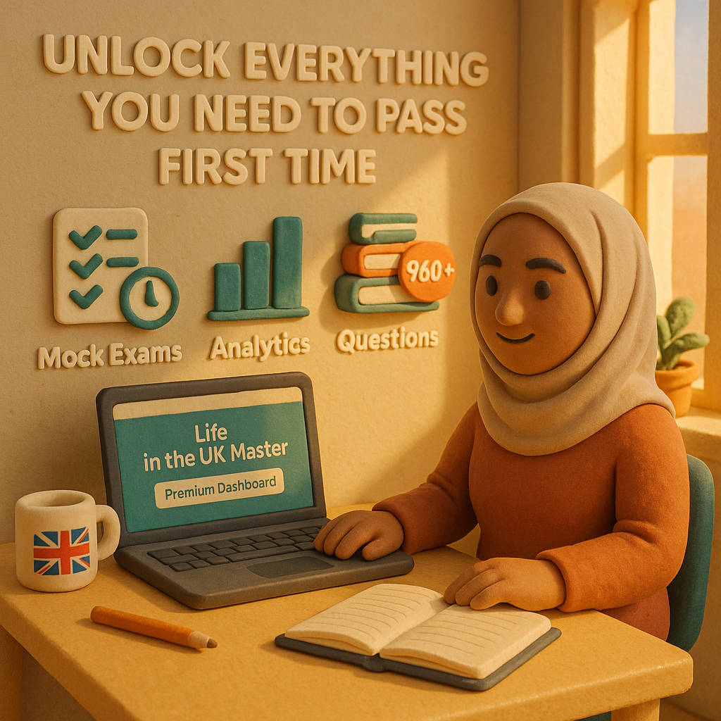 Premium mock tests and readiness score dashboard for the Life in the UK Test